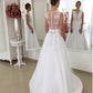 Sweep/Brush A-Line/Princess Train Sleeveless Applique V-neck Tulle Wedding Dresses