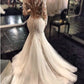 Trumpet/Mermaid Sleeves Train Long V-neck Court Lace Tulle Wedding Dresses