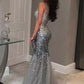 Sleeveless Jewel Trumpet/Mermaid Floor-Length Sequin Tulle Dresses