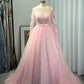 Gown Jewel Long Sleeves Tulle Ball Lace Sweep/Brush Train Dresses