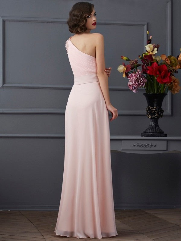 One-Shoulder Long Sleeveless A-Line/Princess Beading Chiffon Dresses