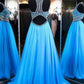 Jewel Sleeveless Train Sweep/Brush A-Line/Princess Beading Tulle Dresses