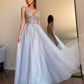 Tulle Beading A-Line/Princess V-neck Sleeveless Floor-Length Dresses