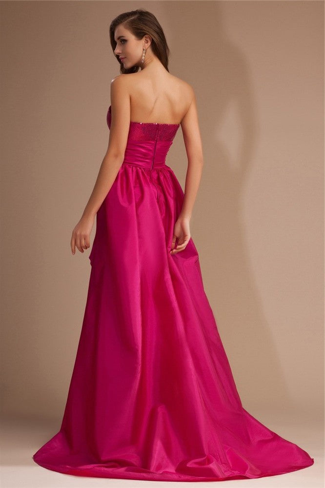 Sleeveless High Sequin A-Line/Princess Lace Strapless Low Taffeta Dresses