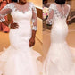 Lace Court Tulle Applique Sleeves Trumpet/Mermaid 3/4 Train Wedding Dresses