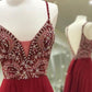 Chiffon Sleeveless Straps Spaghetti A-Line/Princess Floor-Length Beading Dresses