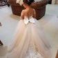 Sleeves Train Tulle Ball Off-the-Shoulder Gown Sweep/Brush Applique Long Flower Girl Dresses
