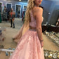 Halter A-Line/Princess Tulle Applique Sleeveless Floor-Length Two Piece Dresses
