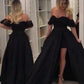 Sweep/Brush Sleeveless Train Off-the-Shoulder Gown Ball Lace Satin Dresses