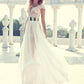 A-Line/Princess Lace V-neck Sleeves Short Floor-Length Chiffon Dresses