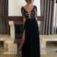 Neck Long Sleeves Lace Sheer A-Line/Princess Floor-Length Chiffon Dresses