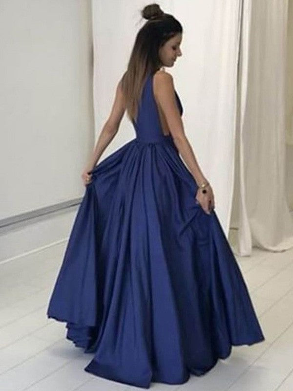 V-neck A-Line/Princess Sleeveless Floor-Length Taffeta Dresses