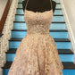 Straps A-Line/Princess Spaghetti Lace Applique Sleeveless Short/Mini Homecoming Dress