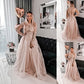 Long A-Line/Princess Tulle Sleeves Applique Floor-Length Scoop Dresses