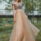 A-Line/Princess Off-the-Shoulder Tulle Sequin Sleeveless Floor-Length Bridesmaid Dresses