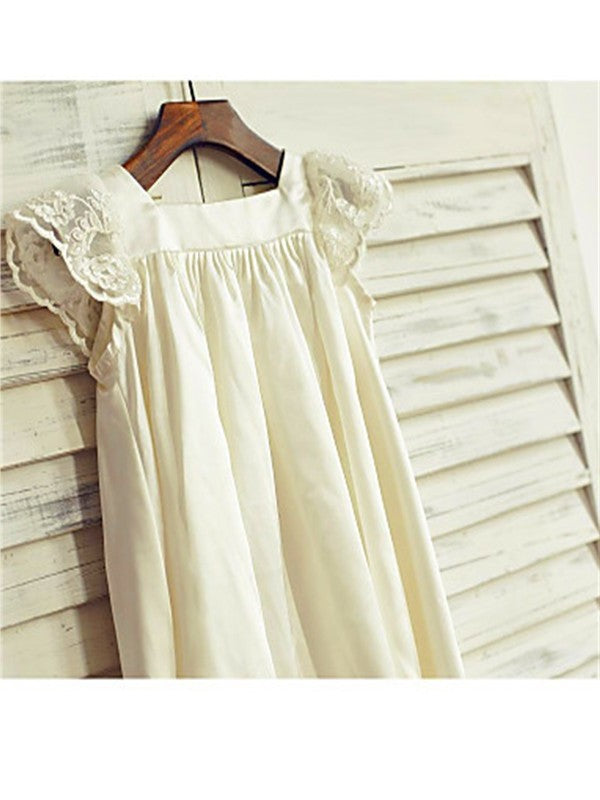 Chiffon Sleeves Tea-Length A-line/Princess Lace Short Scoop Flower Girl Dresses