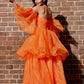 Long A-Line/Princess Off-the-Shoulder Layers Organza Sleeves Floor-Length Dresses