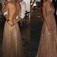 V-neck Tulle Paillette A-Line/Princess Floor-Length Sleeveless Dresses