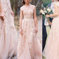 Sweep/Brush Tulle A-Line/Princess Sleeveless V-neck Applique Train Wedding Dresses