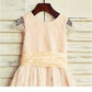 Short Scoop Sleeves A-line/Princess Tea-Length Sash/Ribbon/Belt Lace Flower Girl Dresses