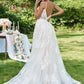 V-neck Sweep/Brush Applique A-Line/Princess Lace Sleeveless Train Wedding Dresses