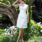 Neck Applique Sheer A-Line/Princess Short Sleeveless Satin Wedding Dresses