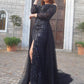 Off-the-Shoulder Sweep/Brush Long Sleeves Train Trumpet/Mermaid Tulle Lace Dresses