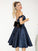 Sleeveless Satin Ruffles Tea-Length Off-the-Shoulder A-Line/Princess Two Piece Dresses