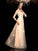 Long Sheer A-Line/Princess Sleeves Applique Neck Long Satin Dresses