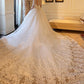 Applique Ball Cathedral Gown Train 3/4 Beading Sleeves Off-the-Shoulder Tulle Wedding Dresses