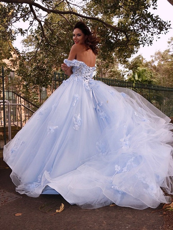 Applique Off-the-Shoulder Gown Sleeveless Tulle Ball Sweep/Brush Train Dresses