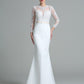 Jewel Long Lace Sleeves Long Trumpet/Mermaid Satin Wedding Dresses