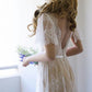 Short Sweep/Brush A-Line/Princess Sash/Ribbon/Belt V-neck Lace Sleeves Train Wedding Dresses