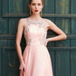 A-Line/Princess Beading Scoop Sleeveless Satin Floor-Length Dresses