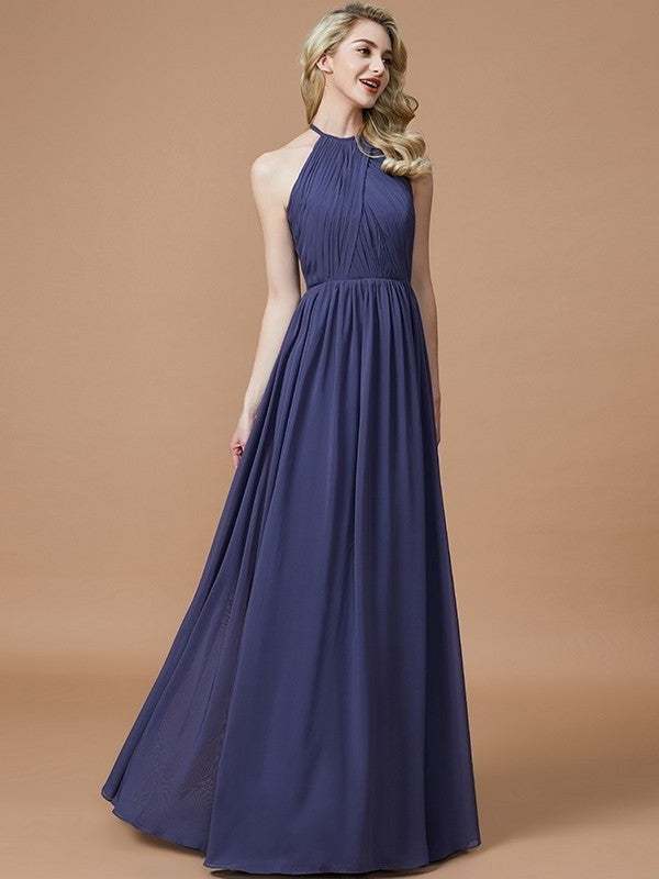 Scoop A-Line/Princess Chiffon Sleeveless Floor-Length Bridesmaid Dresses
