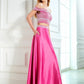 Off-the-Shoulder Beading Floor-Length Satin A-Line/Princess Sleeveless Two Piece Dresses