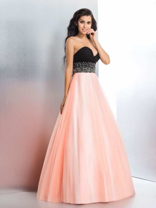 Sleeveless Beading Ball Long Sweetheart Gown Satin Quinceanera Dresses