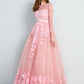 A-Line/Princess 3/4 Floor-Length Sleeves Scoop Applique Tulle Dresses