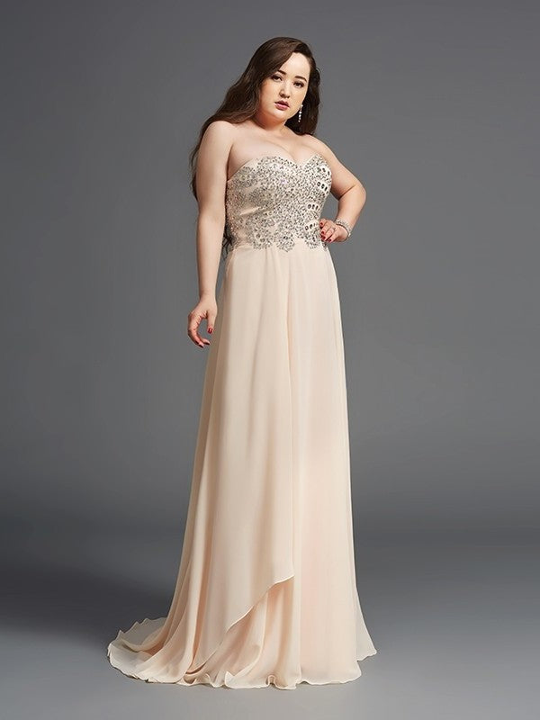 Chiffon Rhinestone Long Sleeveless A-Line/Princess Sweetheart Plus Size Dresses