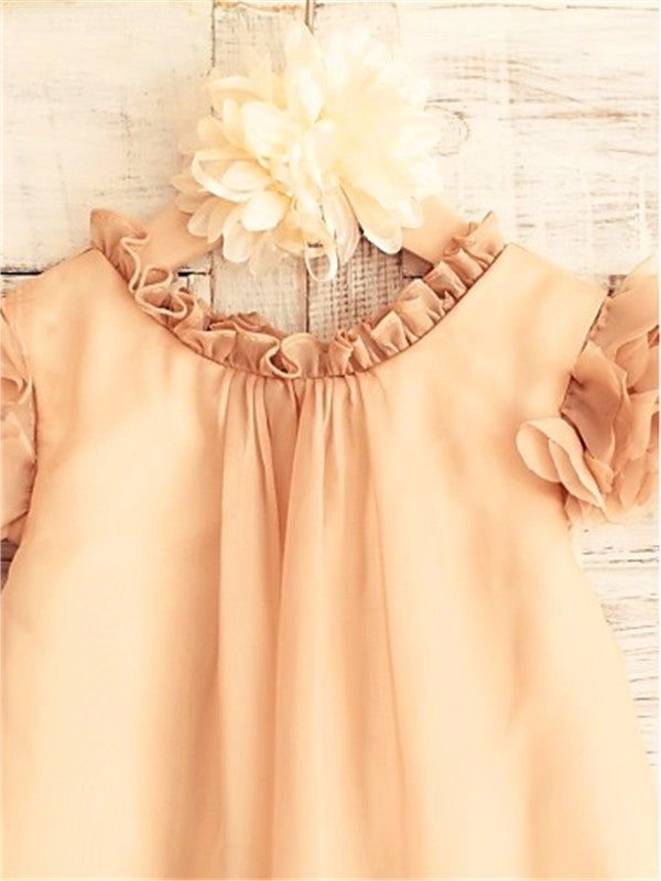 Short Tea-Length Scoop Sleeves A-line/Princess Chiffon Flower Girl Dresses