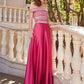 A-Line/Princess Beading Off-the-Shoulder Satin Floor-Length Sleeveless Two Piece Dresses