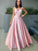 Satin V-neck A-Line/Princess Ruched Sleeveless Floor-Length Dresses