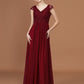 Short Lace Chiffon Sleeves V-neck Ruched A-Line/Princess Floor-Length Bridesmaid Dresses