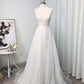 Sweep/Brush A-Line/Princess Spaghetti Straps Sleeveless Chiffon Applique Train Wedding Dresses