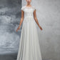 Long Short Neck Applique A-Line/Princess Sleeves Sheer Chiffon Wedding Dresses