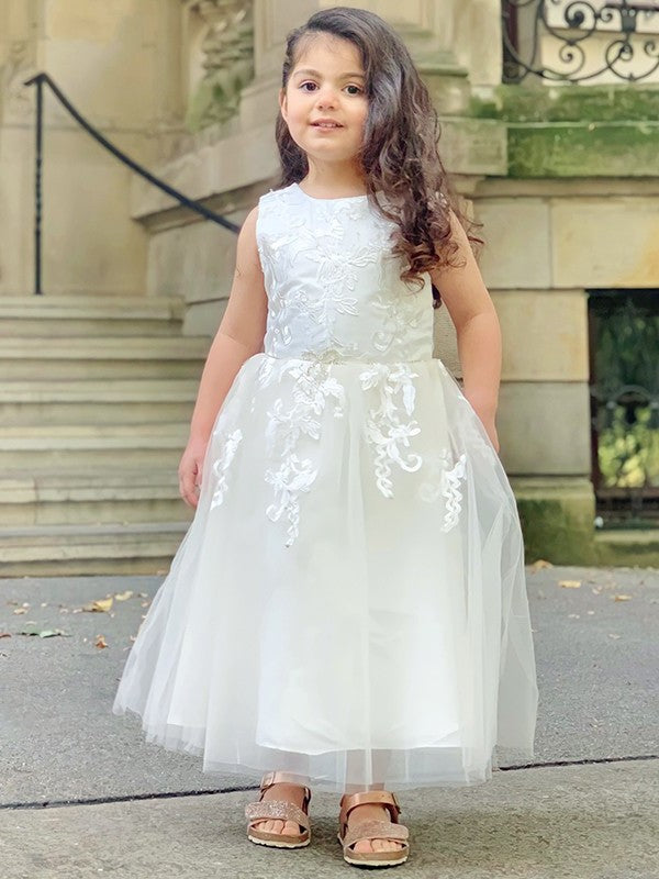 Ankle-Length Scoop Tulle A-Line/Princess Sleeveless Lace Flower Girl Dresses