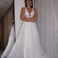 V-neck Applique Sleeveless Sweep/Brush A-Line/Princess Tulle Train Wedding Dresses