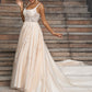 Court Tulle Applique Sleeveless Straps A-Line/Princess Train Wedding Dresses