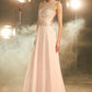 A-Line/Princess Scoop Chiffon Sleeveless Crystal Floor-length Dresses