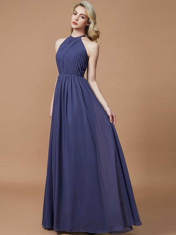Scoop A-Line/Princess Chiffon Sleeveless Floor-Length Bridesmaid Dresses
